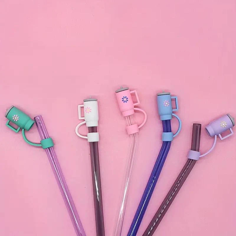 Cute Cup Design Drinking Straw Cover, 1/2/3/4/6Pcs Silicone Straw Protective Cap, Straw Toppers