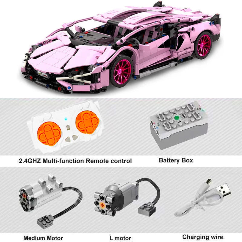 1289PCS Pink Lambo sports car building blocks 