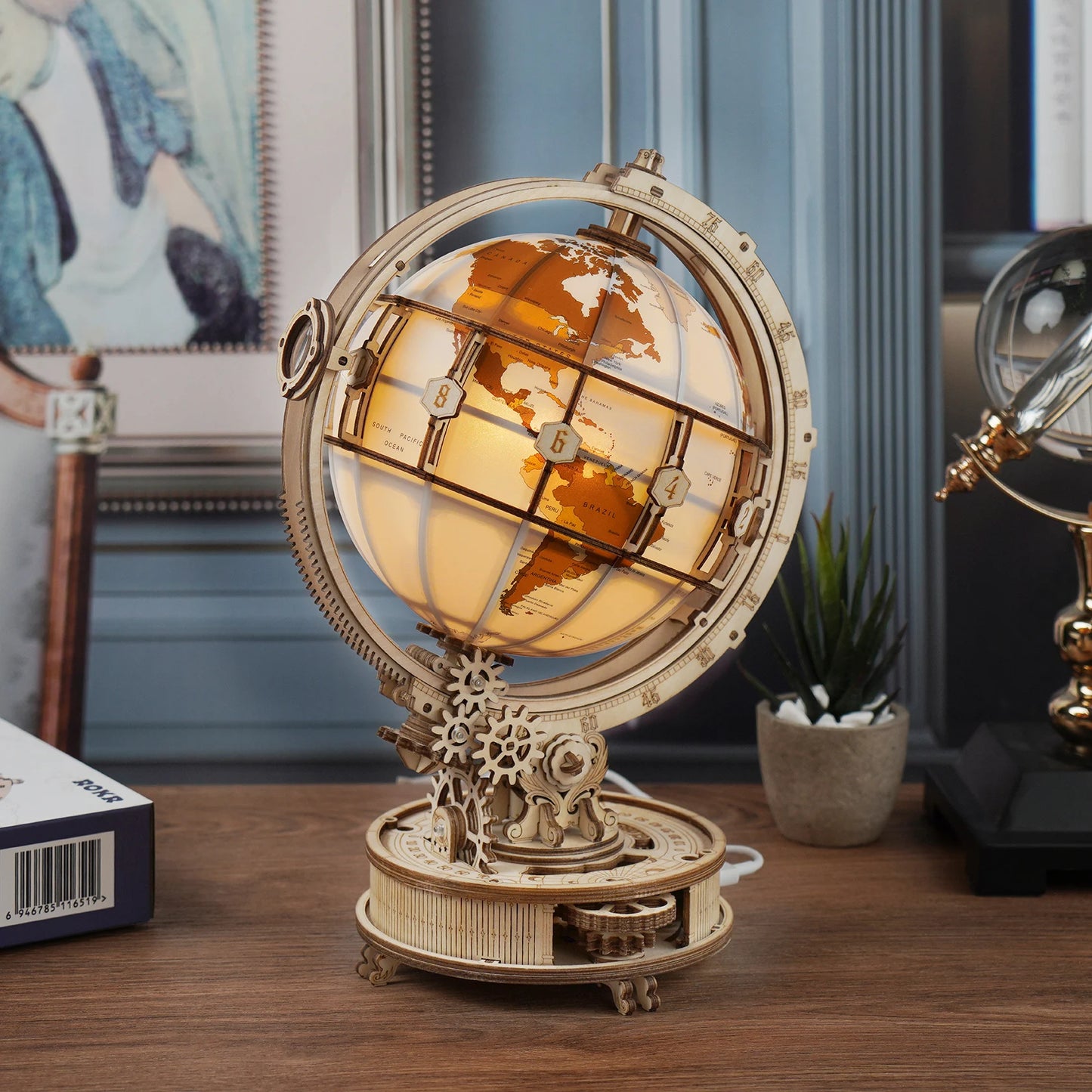 Wooden globe lamp 3D puzzle 