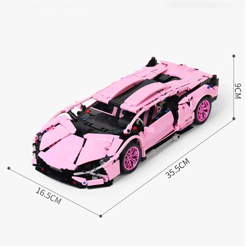 1289PCS Pink Lambo sports car building blocks 