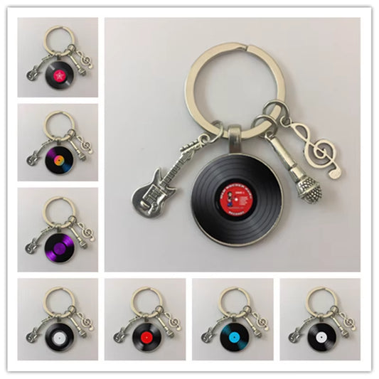 Simple classic style vinyl record retro keychain