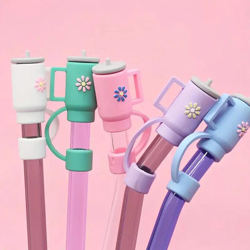 Cute Cup Design Drinking Straw Cover, 1/2/3/4/6Pcs Silicone Straw Protective Cap, Straw Toppers