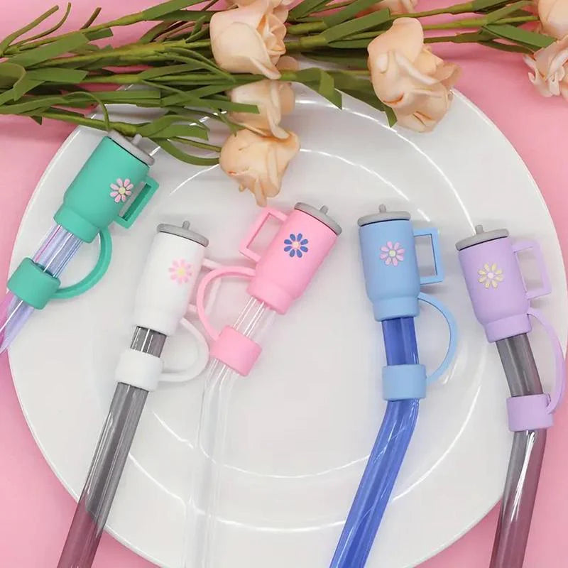 Cute Cup Design Drinking Straw Cover, 1/2/3/4/6Pcs Silicone Straw Protective Cap, Straw Toppers