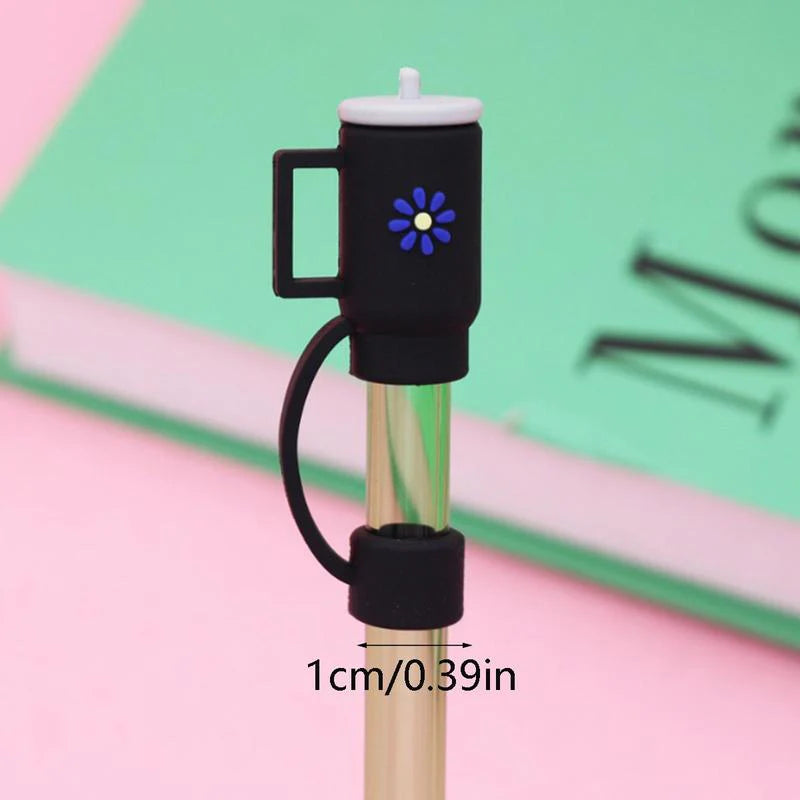 Cute Cup Design Drinking Straw Cover, 1/2/3/4/6Pcs Silicone Straw Protective Cap, Straw Toppers