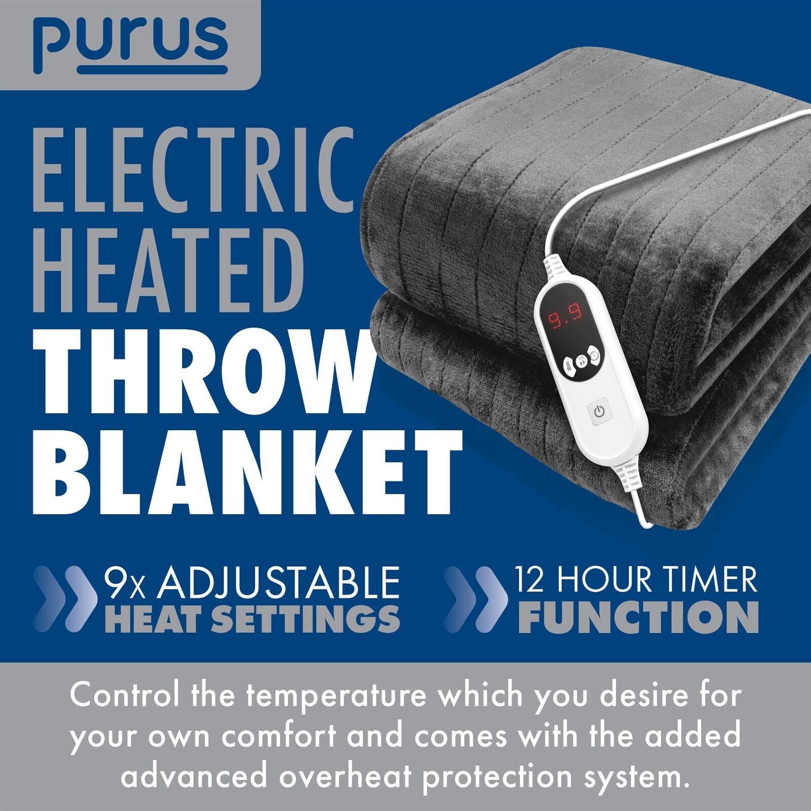 Electric Heated Blanket Throw 9 Heat Settings 160X120Cm 