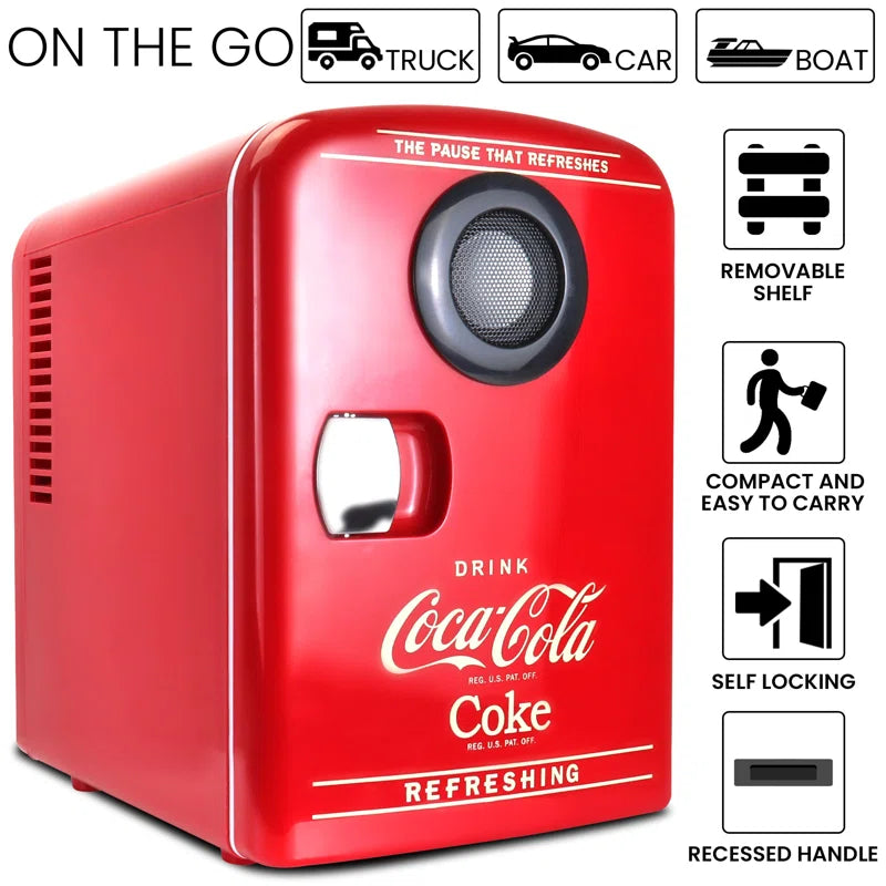 4L Coca Cola Mini Fridge with Wireless Speaker - Red