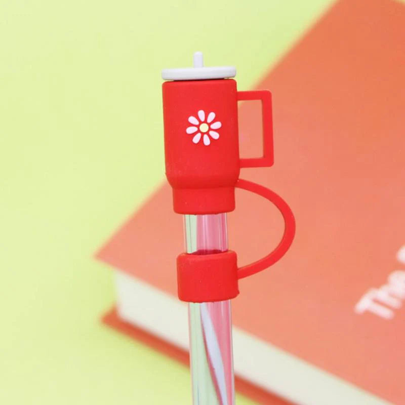 Cute Cup Design Drinking Straw Cover, 1/2/3/4/6Pcs Silicone Straw Protective Cap, Straw Toppers