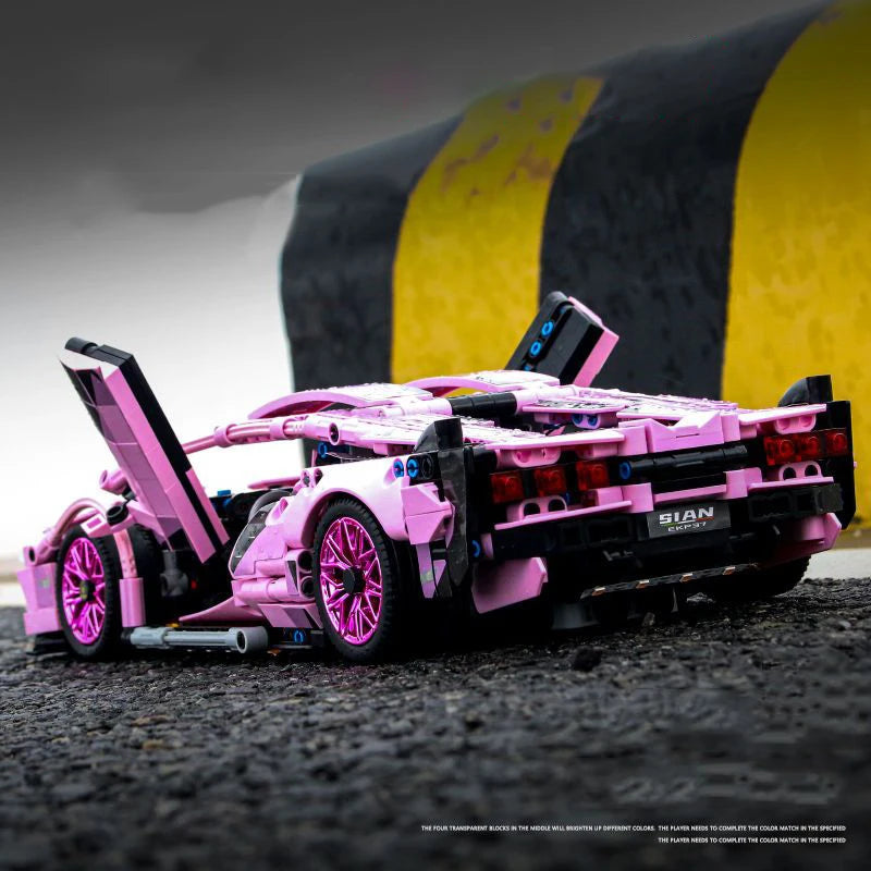 1289PCS Pink Lambo sports car building blocks 