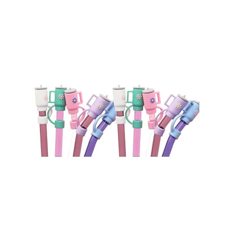 Cute Cup Design Drinking Straw Cover, 1/2/3/4/6Pcs Silicone Straw Protective Cap, Straw Toppers