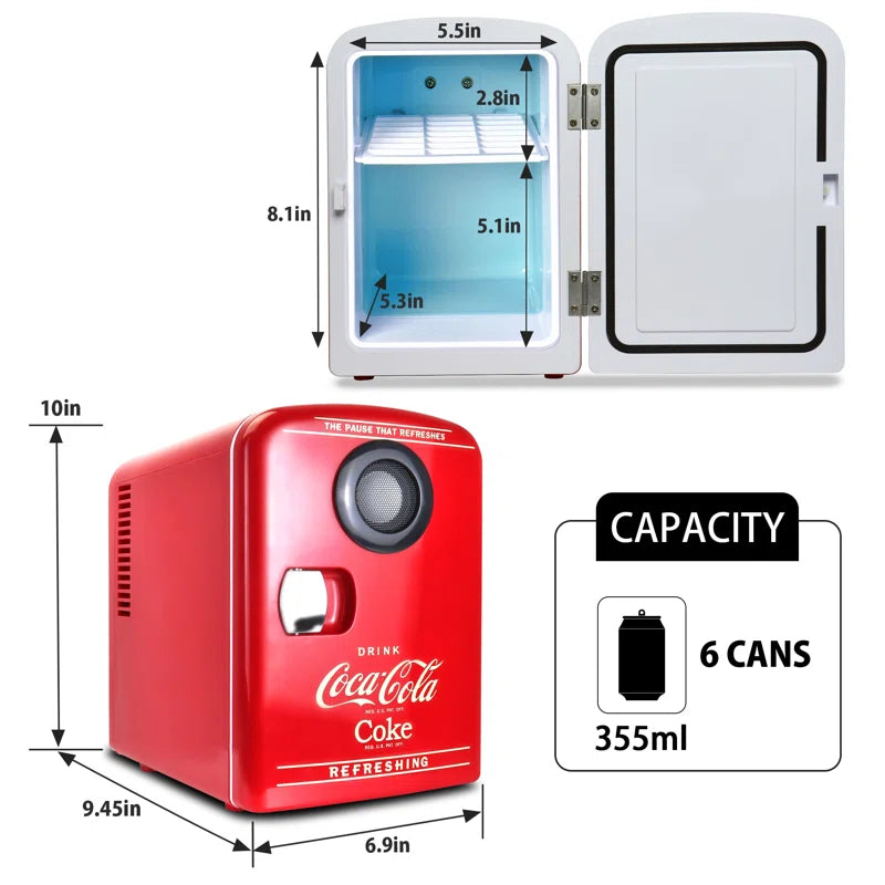 4L Coca Cola Mini Fridge with Wireless Speaker - Red