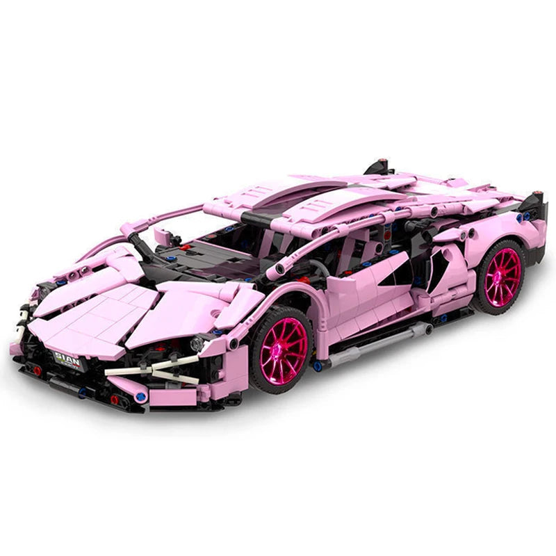 1289PCS Pink Lambo sports car building blocks 